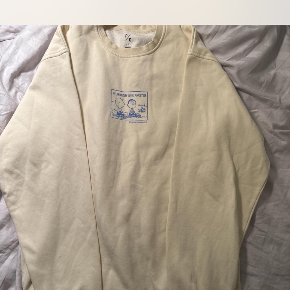Vintage Peanuts Graphic Crewneck Sweatshirt - Cream with Blue Print